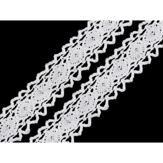 Cotton bobbin lace trim / insert, width 25 mm - White (1 Meter) Cotton bobbin lace trim / insert, width 25 mm - White (1 Meter)