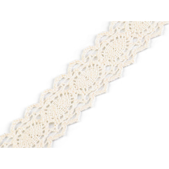 Cotton bobbin lace trim / insert, width 25 mm - White (1 Meter) Cotton bobbin lace trim / insert, width 25 mm - White (1 Meter)