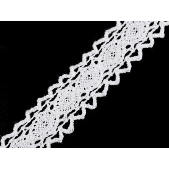 Cotton bobbin lace trim / insert, width 25 mm - White (1 Meter) Cotton bobbin lace trim / insert, width 25 mm - White (1 Meter)