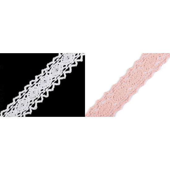 Cotton bobbin lace trim / insert, width 25 mm - White (1 Meter) Cotton bobbin lace trim / insert, width 25 mm - White (1 Meter)