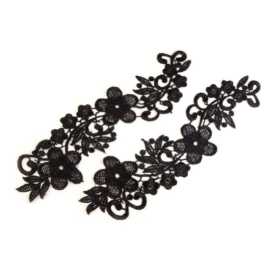 Applikation spitze / spitzeneinsatz 8x27 cm - Schwarz (2 Stücke) Applikation spitze / spitzeneinsatz 8x27 cm - Schwarz (2 Stücke)