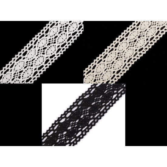 Cotton bobbin lace trim / insert, width 40 mm - Black (1 Meter) Cotton bobbin lace trim / insert, width 40 mm - Black (1 Meter)