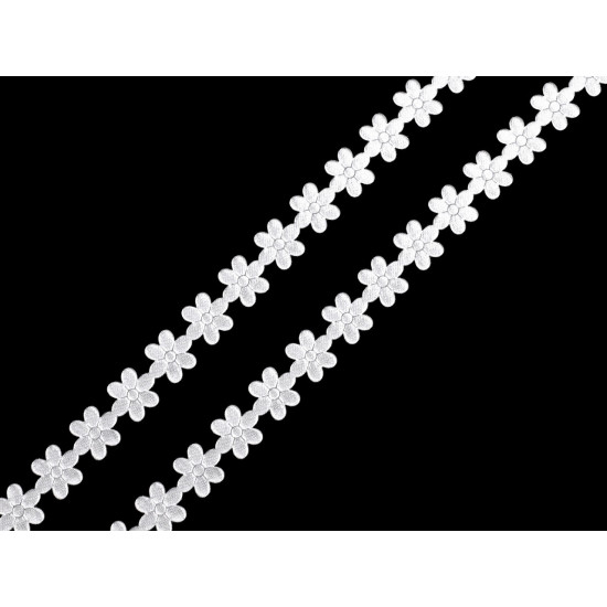 Aplikacja satynowa w taśmie szerokość 10mm kwiatki - White (1 Metr) Aplikacja satynowa w taśmie szerokość 10mm kwiatki - White (1 Metr)