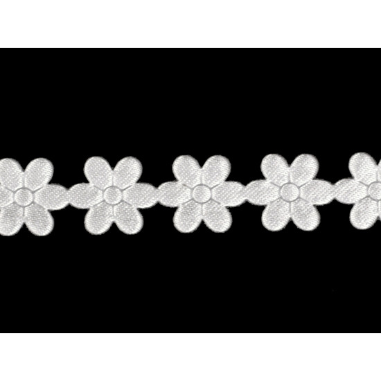 Aplikacja satynowa w taśmie szerokość 10mm kwiatki - White (1 Metr) Aplikacja satynowa w taśmie szerokość 10mm kwiatki - White (1 Metr)