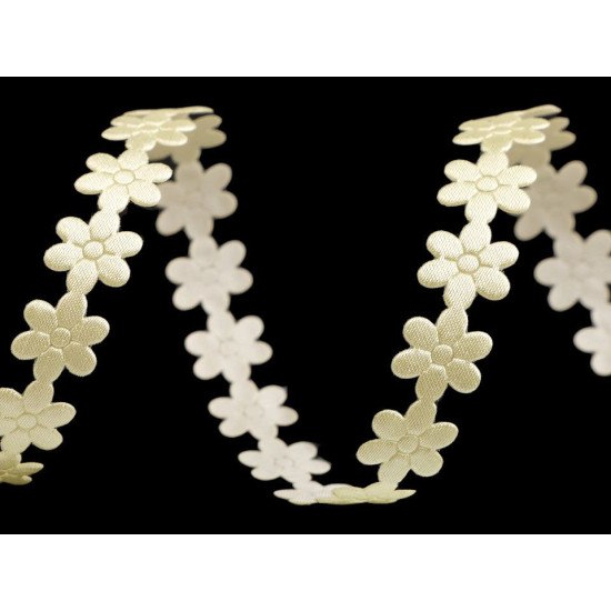 Aplikacja satynowa w taśmie szerokość 10mm kwiatki - White (1 Metr) Aplikacja satynowa w taśmie szerokość 10mm kwiatki - White (1 Metr)
