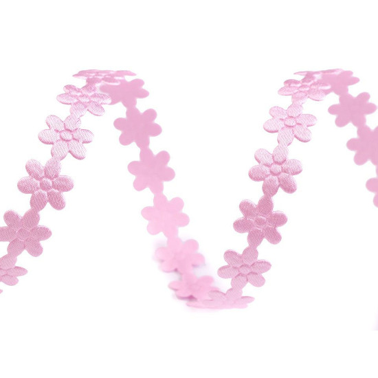 Aplikacja satynowa w taśmie szerokość 10mm kwiatki - White (1 Metr) Aplikacja satynowa w taśmie szerokość 10mm kwiatki - White (1 Metr)