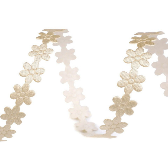 Aplikacja satynowa w taśmie szerokość 10mm kwiatki - White (1 Metr) Aplikacja satynowa w taśmie szerokość 10mm kwiatki - White (1 Metr)