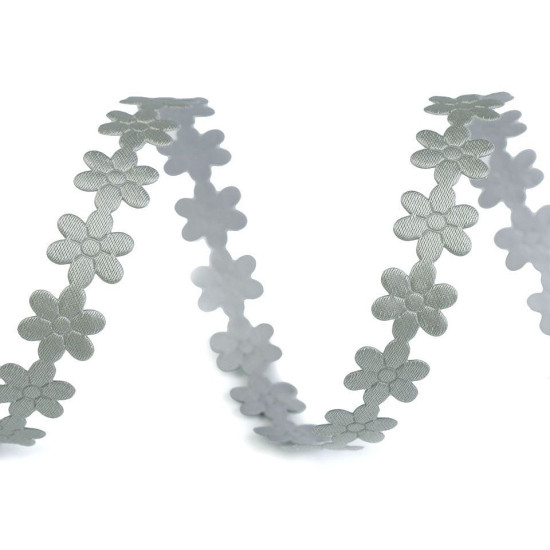Aplikacja satynowa w taśmie szerokość 10mm kwiatki - White (1 Metr) Aplikacja satynowa w taśmie szerokość 10mm kwiatki - White (1 Metr)