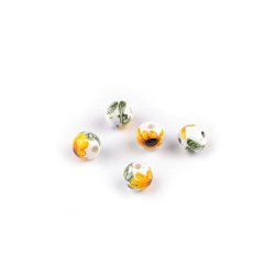 Cuentas de porcelana con flores ø8 mm - Narciso amarillo (25 Piezas)