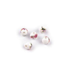 Cuentas de porcelana con flores ø8 mm - Rosa-violeta (100 Piezas)