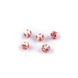 Cuentas de porcelana con flores ø8 mm - Rojo (100 Piezas)