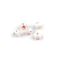 Cuentas de porcelana con flores ø8 mm - Amarillo (100 Piezas)