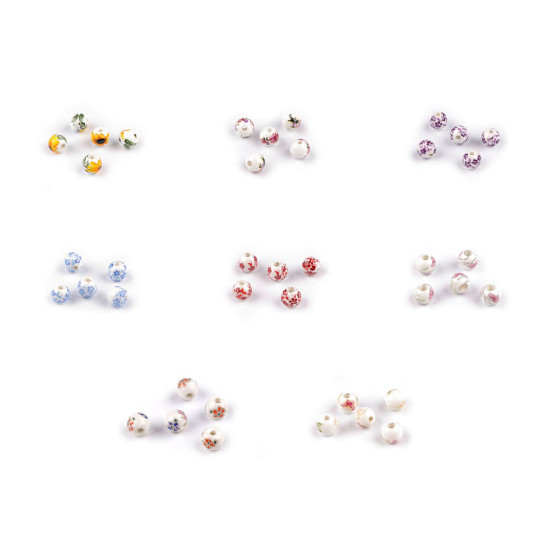Porcelain beads with flowers ø8 mm - Multicolor (100 Pieces) Porcelain beads with flowers ø8 mm - Multicolor (100 Pieces)