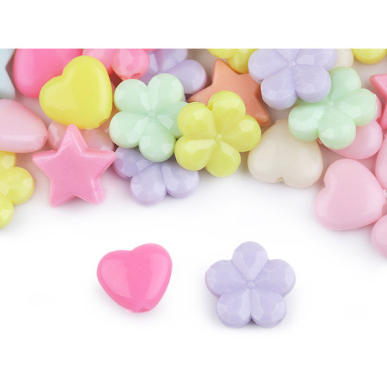 Koraliki plastikowe gwiazdka, serduszko, kwiatek 20 g - Mix (1 Torba) Koraliki plastikowe gwiazdka, serduszko, kwiatek 20 g - Mix (1 Torba)