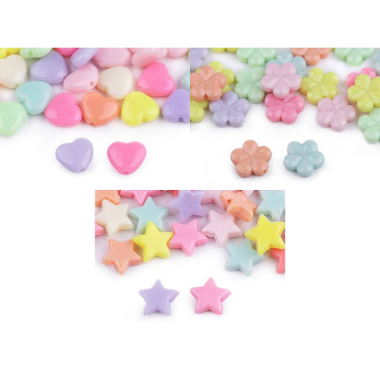 Koraliki plastikowe gwiazdka, serduszko, kwiatek 20 g - Mix (1 Torba) Koraliki plastikowe gwiazdka, serduszko, kwiatek 20 g - Mix (1 Torba)
