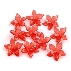 Plastic transparent flower beads ø25-29 mm - Cinnabar red (100 Pieces)