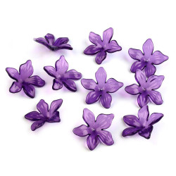 Plastic transparent flower beads ø25-29 mm - Purple (100 Pieces)