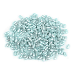 Imitation de perle en plastique glance, 3 x 6 mm, grain de riz - Glace bleue (10 Grammes)