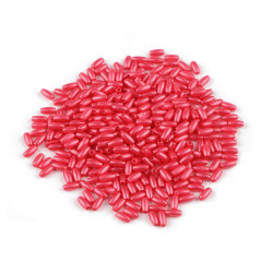 Imitation de perle en plastique glance, 3 x 6 mm, grain de riz - Rouge clair (10 Grammes)