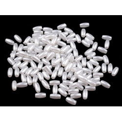 Imitation de perle en plastique glance, 3 x 6 mm, grain de riz - Blanc (10 Grammes)