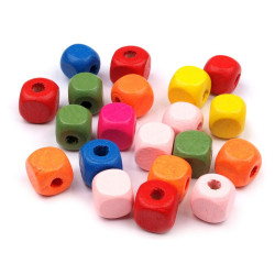 Perles cubiques en bois, 10 x 10 mm, 2e qualité - Mélange (100 Grammes)