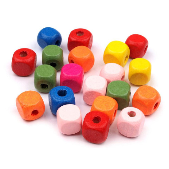 Dřevěné korálky kostka 10x10 mm 2. jakost - Mix (20 Gramy) Dřevěné korálky kostka 10x10 mm 2. jakost - Mix (20 Gramy)