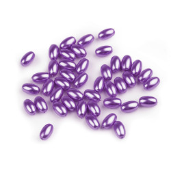 Plastic imitation pearl beads glance 6 x 10 mm, colore: oliva - Lilla viola (10 Grammi)