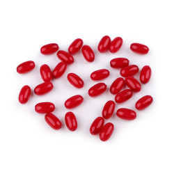 Plastic imitation pearl beads glance 6 x 10 mm, colore: oliva - Fragola rossa (10 Grammi)