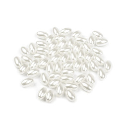 Plastic imitation pearl beads glance 6 x 10 mm, colore: oliva - Bianco (10 Grammi)