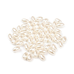 Plastic imitation pearl beads glance 6 x 10 mm, colore: oliva - Luce cremosa (10 Grammi)