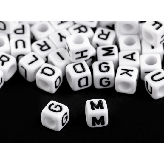 Koraliki modułowe plastikowe kostka z literkami 6 mm - Mix czarno-biały (12 Torby) Koraliki modułowe plastikowe kostka z literkami 6 mm - Mix czarno-biały (12 Torby)