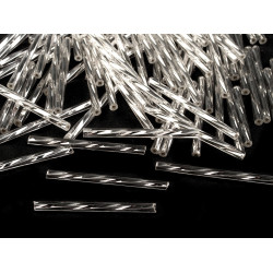 Rokail - koraliki szklane preciosa 20mm rureczki skręcane - Srebrny (20 Gramy)