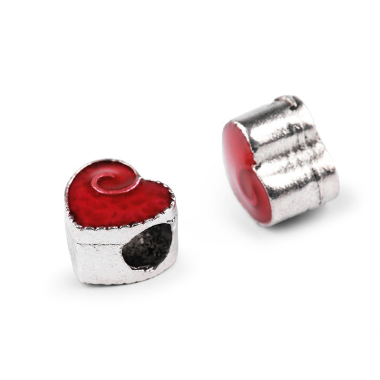 Metalowe koraliki duży otwór do przewlekania serce 10x10 mm - Czerwony (20 Sztuki)