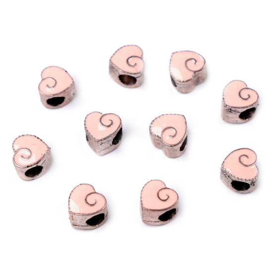 Metalowe koraliki duży otwór do przewlekania serce 10x10 mm - Czerwony (20 Sztuki)