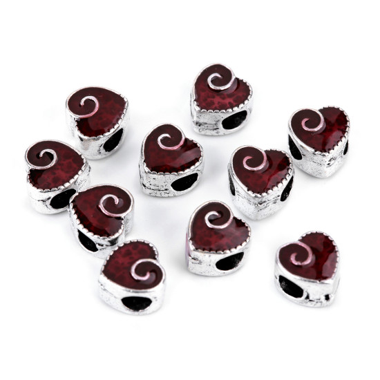 Metalowe koraliki duży otwór do przewlekania serce 10x10 mm - Czerwony (20 Sztuki)