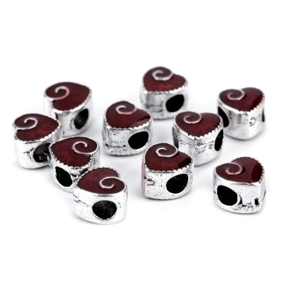 Metalowe koraliki duży otwór do przewlekania serce 10x10 mm - Czerwony (20 Sztuki)