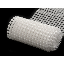 Acrylic pearl mesh ribbon / plastic bead pearl trimming, width 50 mm - Pearlwhite (36 Meters)