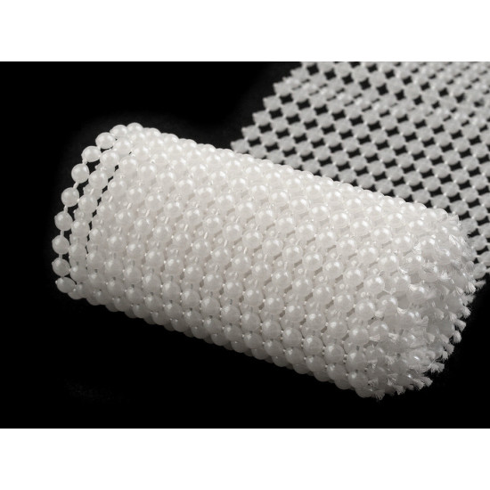 Acrylic pearl mesh ribbon / plastic bead pearl trimming, width 50 mm - Pearlwhite (36 Meters) Acrylic pearl mesh ribbon / plastic bead pearl trimming, width 50 mm - Pearlwhite (36 Meters)