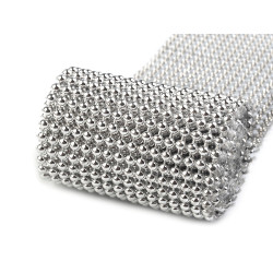 Acrylic pearl mesh ribbon / plastic bead pearl trimming, width 50 mm - Silver (36 Meters)