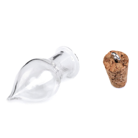 Buteleczka szklana z korkiem zawieszka 13x37 mm kropla - Transparent (10 Fiolki) Buteleczka szklana z korkiem zawieszka 13x37 mm kropla - Transparent (10 Fiolki)
