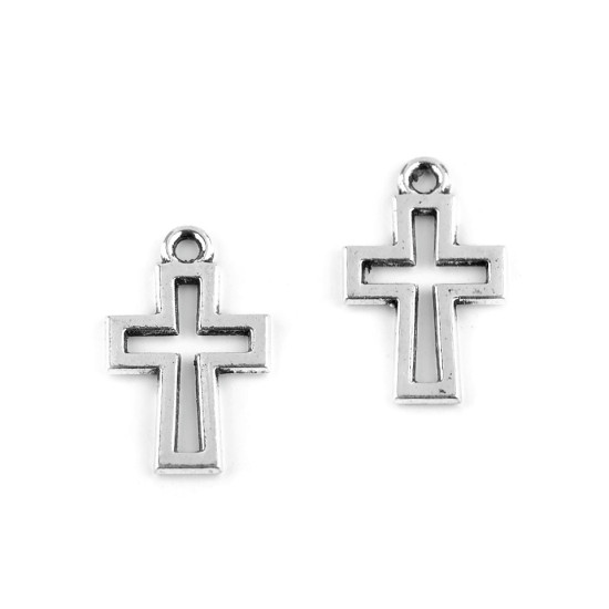 Charm pendant 11x17 mm cross - Platinum (10 Pieces)