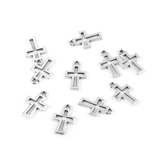 Charm pendant 11x17 mm cross - Platinum (10 Pieces)