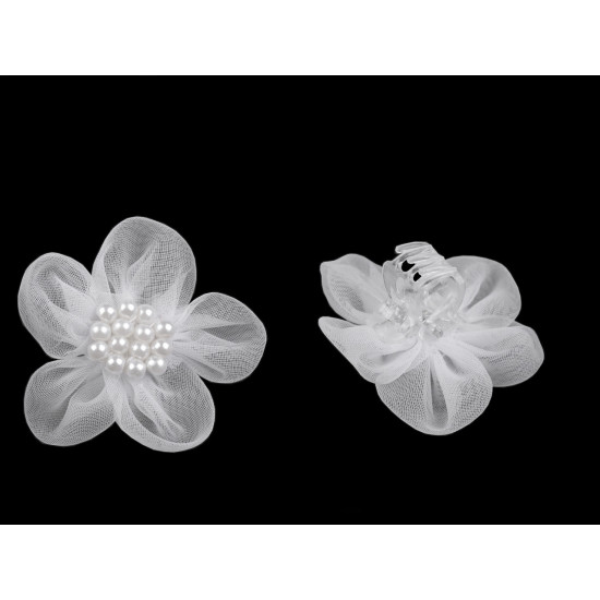 Hair claw  clip with flower - White (10 Pieces)