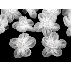 Hair claw  clip with flower - White (10 Pieces)