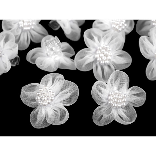 Hair claw  clip with flower - White (10 Pieces)