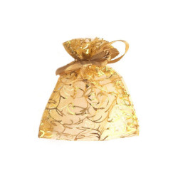 Bolsa de regalo de organza aprox. 7x10 cm con lurex - Oro claro (100 Piezas)