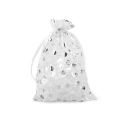 Woreczek podarunkowy 14x21 cm organza z serduszkami - White (1 Sztuka)