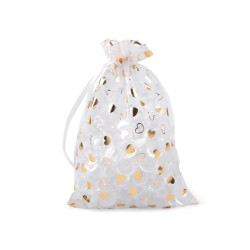Woreczek podarunkowy 14x21 cm organza z serduszkami - White (1 Sztuka)