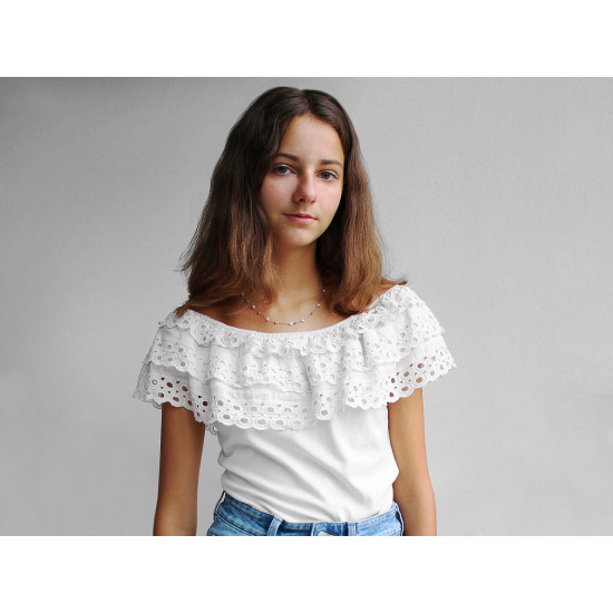 Bawełniana koronka - haft angielski szerokość 50 mm - White (1 Metr) Bawełniana koronka - haft angielski szerokość 50 mm - White (1 Metr)