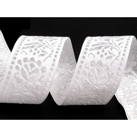 Taśma ozdobna szerokość 40 mm biała - White (25 Metry) Taśma ozdobna szerokość 40 mm biała - White (25 Metry)